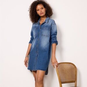 NWT Evereve Ever Blue Denim Jean Button Down Shirt Shift Dress Size Small